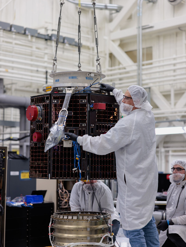 The TRACERS satellites undergoing preparation at the Millennium Space Systems Small Satellite Factory (Photo courtesy Credit: Millennium Space Systems)