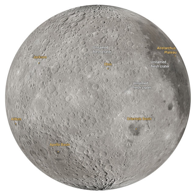 The Moon with indications of the new craters discovered (Image NASA)