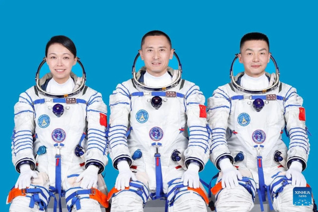 The crew of the Shenzhou 23 mission: Lai Ka-ying, Zhu Yangzhu and Zhang Zhiyuan (Photo courtesy Xinhua)